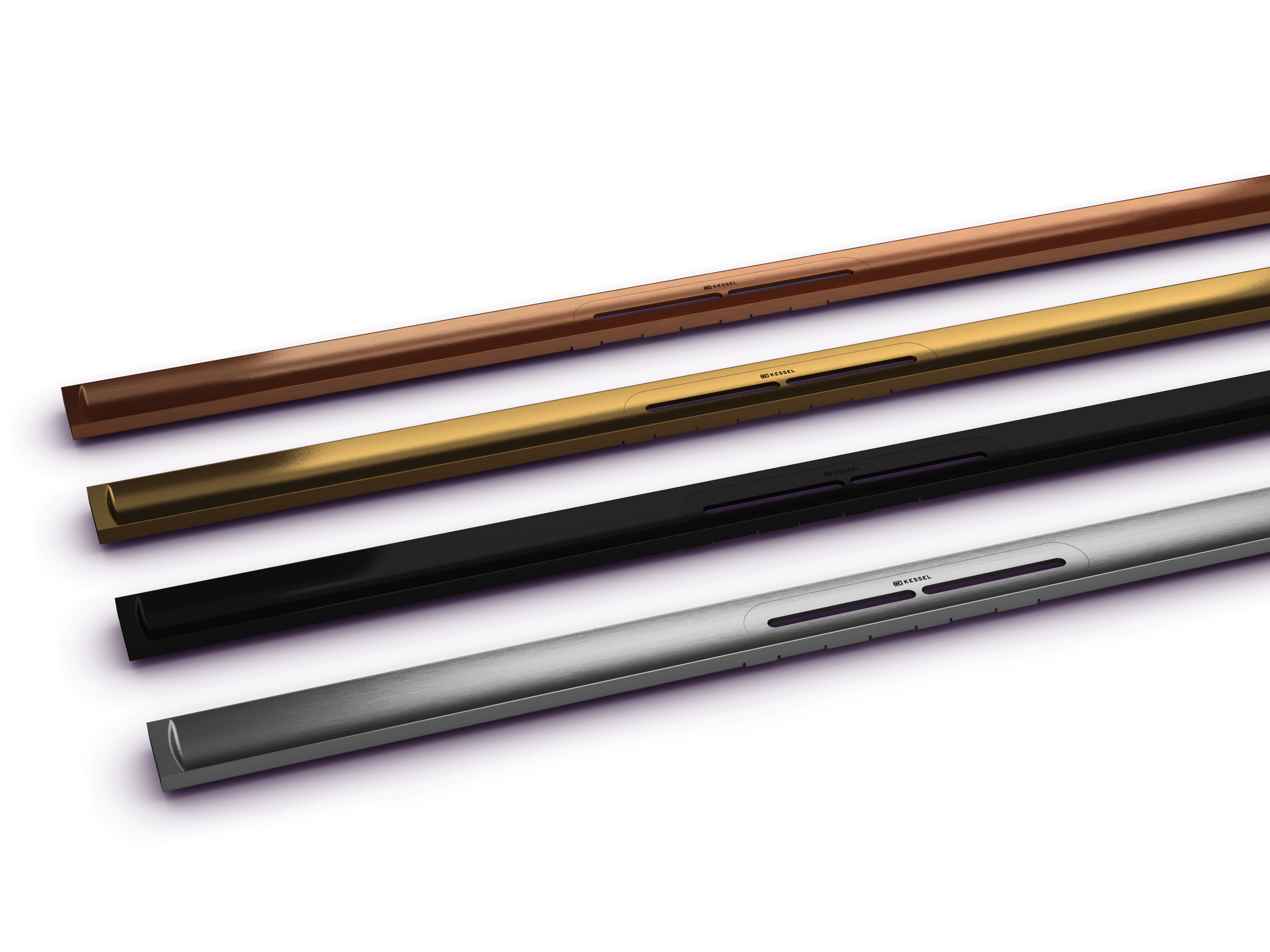 Stainless steel in elegant colours: brushed copper, brushed bronze, brushed black, brushed stainless steel