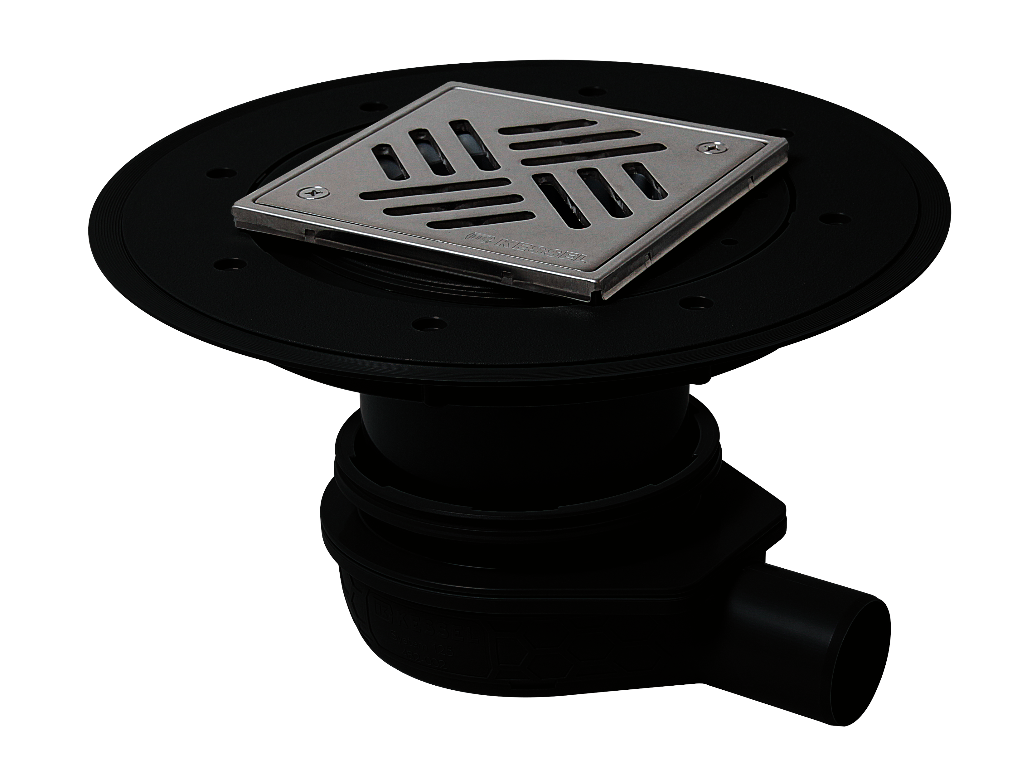 The Ultraflat 79 bathroom drain, DN 50, with a Variofix upper section and a slotted cover