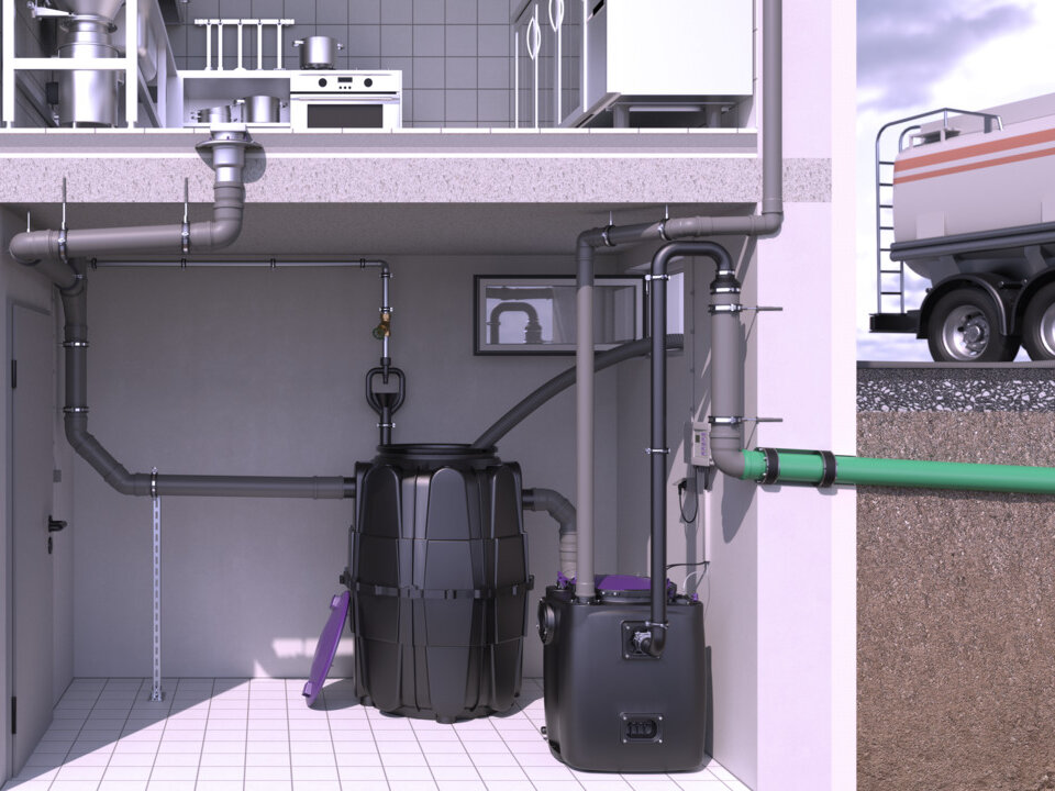 Installation diagram of EasyClean modular grease separator Standard